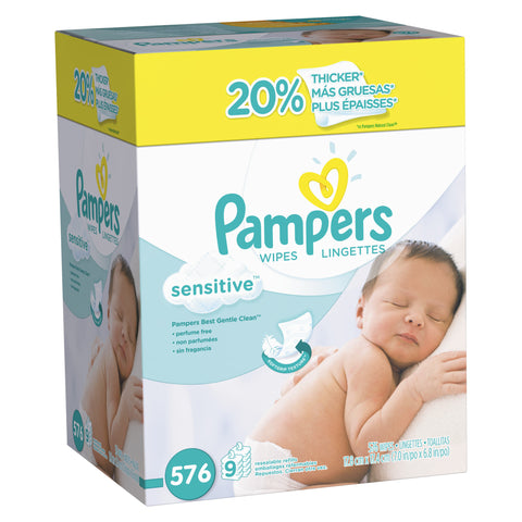 Pampers Sensitive Baby Wipes Refills, 9 packs of 64 (576 count)