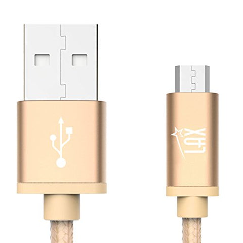 LAX Gadgets Durable Nylon Braided Tangle Free 2.0 Micro USB Android Charging and data Sync Cable  for Samsung, HTC, Motorola, Nokia, Kindle, MP3, Tablet and more[10 Feet-Gold]