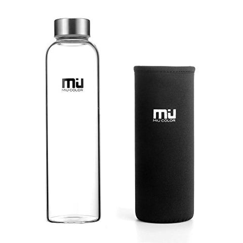MIU COLOR 18.5 oz Glass Water Bottle - Eco-friendly Shatter Resistant Borosilicate Glass Bottle, BPA, PVC and Lead Free, Portable with Nylon Sleeve
