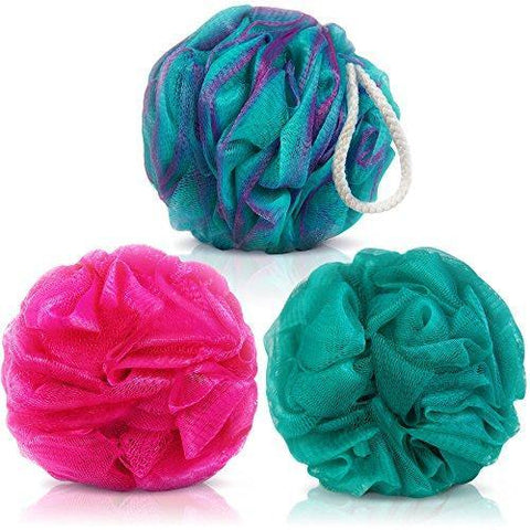 Loofah Bath Sponge Set of 3 different colors (70 gram each) by à la paix- X Large Mesh Shower Pouf Exfoliates to Silky Skin & Beauty