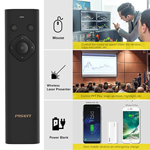 Wireless Presenter Mouse, Pisen RF 2.4GHz Laser Pointer Presenter, Rechargebale Presentation Remote PPT Clicker for Powerpoint Google Slides, Air Mouse Remote Controller for Windows, Mac OS and More
