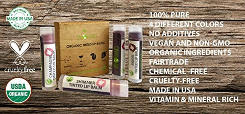 Organic Tinted Lip Balm by Sky Organics – 4 Pack Assorted Colors –- With Beeswax, Coconut Oil, Cocoa Butter, Vitamin E- Minty Lip Plumper for Dry, Chapped Lips- Tinted Lip...
