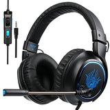 LETTON G5 Gaming Headset Stereo PC Computer Headphones with Microphone,Over Ear Noise Canceling 3.5mm Jack for PS4 New Xbox One Mac Gamer,Black/Blue