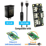 MakerSpot 4-Port Stackable USB Hub HAT for Raspberry Pi Zero V1.3 with Protector, 2.4A Power Supply, 1.5m Micro USB Cable with On Off Switch, WiFi Dongle, 8GB MicroSD Card, Pin Headers, HDMI Adapter