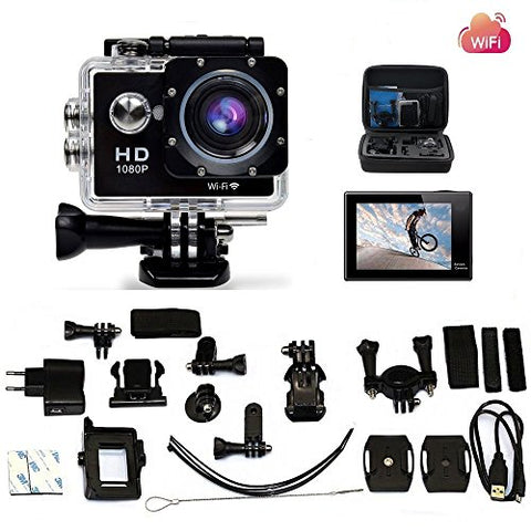 Legazone WIFI 2.0'' 12MP HD 1080P 170Wide Sports Camera Action DV + Shockproof Carrying Bag Waterproof Helmet Camcorder