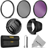 58MM Professional Lens Filter Accessory Kit (Vivitar Filter Kit (UV, CPL, FLD) + Carry Pouch + Tulip Lens Hood + Snap-On Lens Cap w/ Cap Keeper Leash + MagicFiber Microfiber Lens Cleaning Cloth)