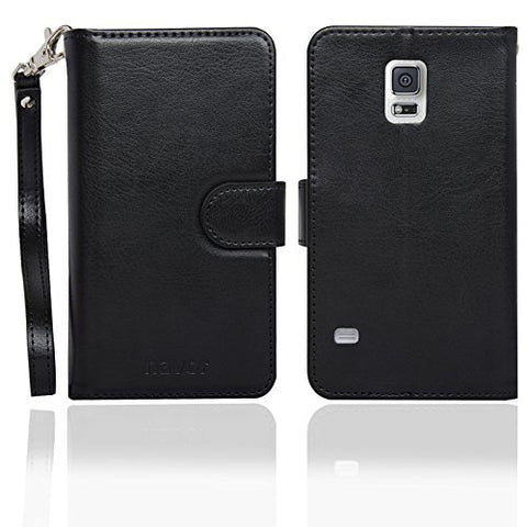 Navor Samsung Galaxy S5 / SV Book Style Folio Wallet PU Leather Case with Four Card Pockets and Money Slot (Black)
