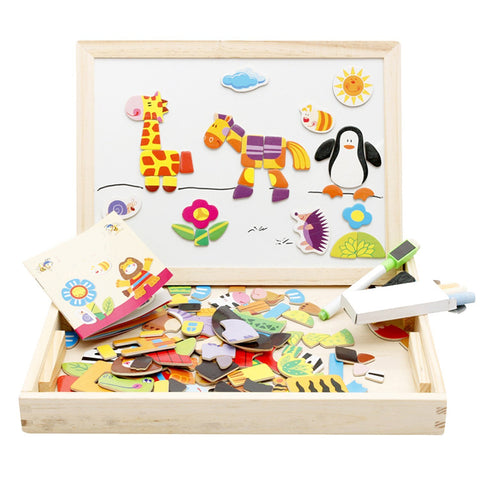 Lewo Wooden Educational Toys Magnetic Art Easel Animals Puzzle Games for Kids