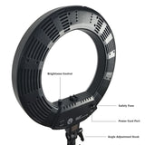 LimoStudio LED Ring Light 18-inch Diameter with Tripod Stand, Angle Adjusting Camera Holding Plate, Cell Phone Holding Clip, Color Filter Fabric Cover, Facial Beauty Photo Shooting, AGG1451V2