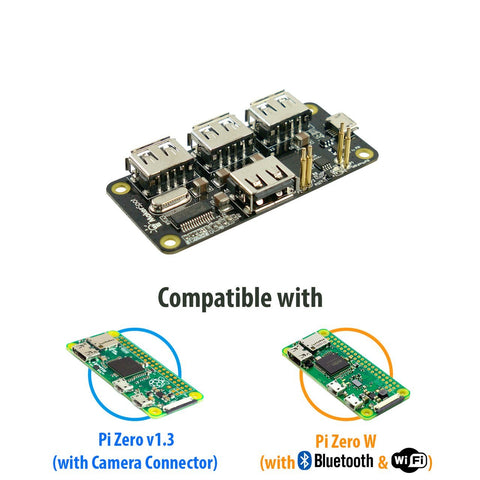 MakerSpot 4-Port Stackable USB Hub HAT for Raspberry Pi Zero V1.3 with Protector, 2.4A Power Supply, 1.5m Micro USB Cable with On Off Switch, WiFi Dongle, 8GB MicroSD Card, Pin Headers, HDMI Adapter