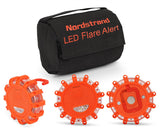 Set of 3 Nordstrand LED Flares Emergency Roadside 9.1.1 Lights Flashing Road Beacon - with Magnetic Base for Car or Marine - Storage Bag - Rainproof Amber